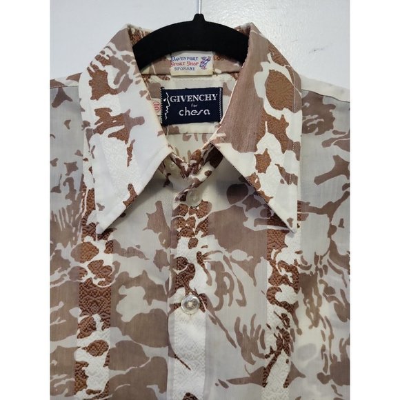 Givenchy for Chesa Vintage Button Down Shirt Ivory Brown Small - Picture 2 of 8